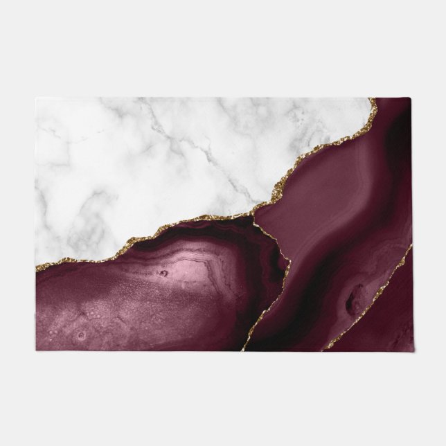 Weißer Marmor Gilded Burgundy Agate Fußmatte (Vorderseite)