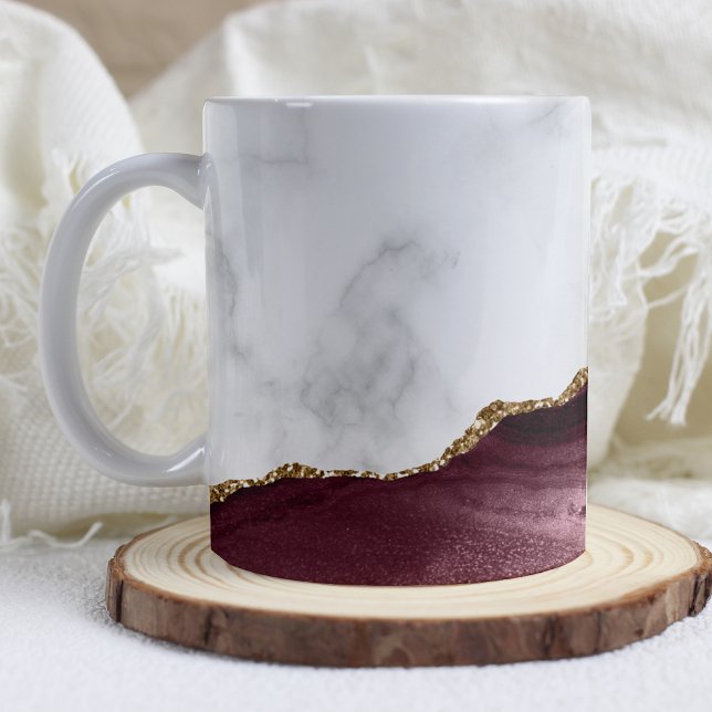Weißer Marmor Gilded Burgundy Agate Kaffeetasse (Von Creator hochgeladen)
