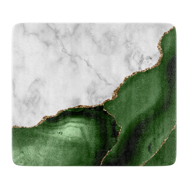 Weißer Marmor Gilded Green Agate Schneidebrett (Vorderseite)