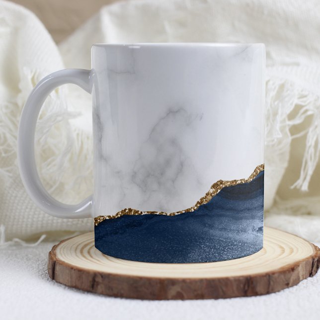 Weißer Marmor Gilded Navy Blue Agate Kaffeetasse (Von Creator hochgeladen)