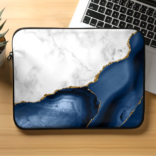 Weißer Marmor Gilded Navy Blue Agate Laptopschutzhülle