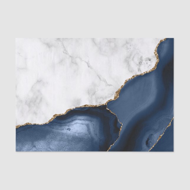 Weißer Marmor Gilded Navy Blue Agate Seidenpapier (Vorderseite)