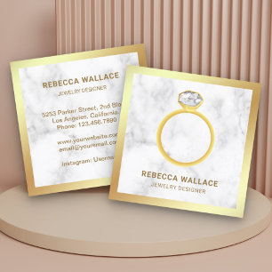 Weißer Marmor Gold Diamant Solitär Ring Juwelier Quadratische Visitenkarte