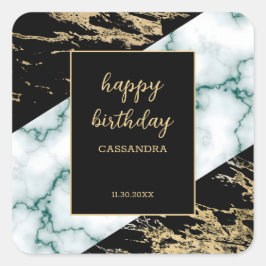 Weißer Marmor Gold Foil Farbe Textur Geburtstag Quadratischer Aufkleber