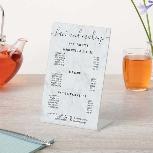 Weißer Marmor Kalligraphie Haar Make-up Salon Prei Sockelschild (In SItu)