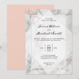 Weißer Marmor Korallenrosa Elegante Rose Hochzeit Einladung