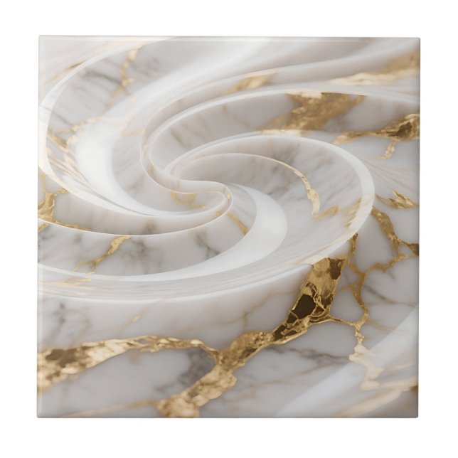 Weißer Marmor mit goldenem Wirbelmuster Fliese (Vorderseite)