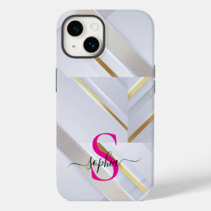 weißer Marmor mit goldenen Linien Monogramm Case-Mate iPhone 14 Hülle