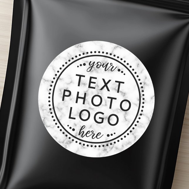 Weißer Marmor mit Logo-Foto oder Grafik Runder Aufkleber (White marble add custom logo photo or graphic classic round sticker)