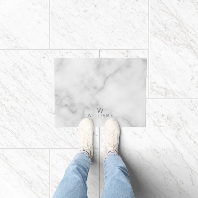 Weißer Marmor mit Personalisiertem Monogramm und N Fußmatte (Indoor)