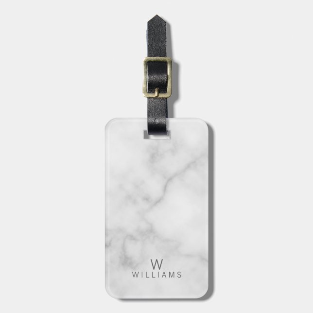 Weißer Marmor mit Personalisiertem Monogramm und N Gepäckanhänger (Vorderseite vertikal)