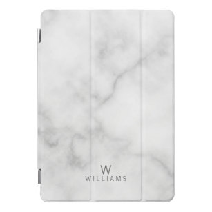 Weißer Marmor mit Personalisiertem Monogramm und N iPad Pro Cover