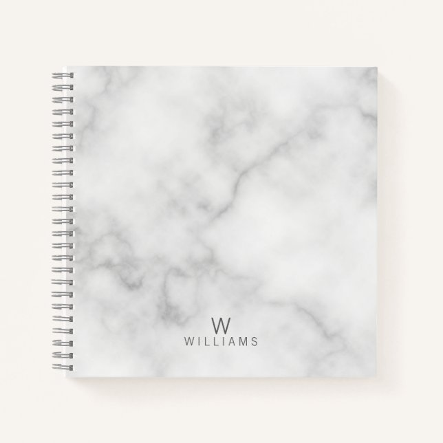 Weißer Marmor mit Personalisiertem Monogramm und N Notizbuch (Vorderseite)