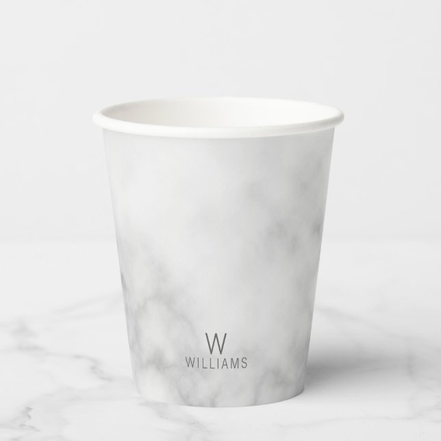 Weißer Marmor mit Personalisiertem Monogramm und N Pappbecher (Vorderseite)