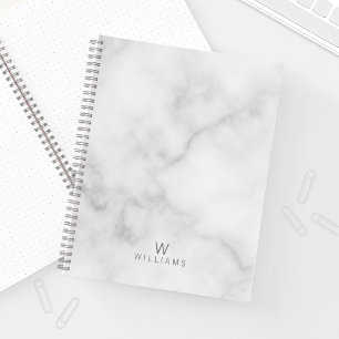 Weißer Marmor mit Personalisiertem Monogramm und  Notizbuch