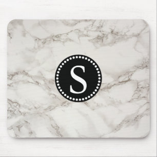 Weißer Marmor mit Schwarzer Monogramm Mousepad