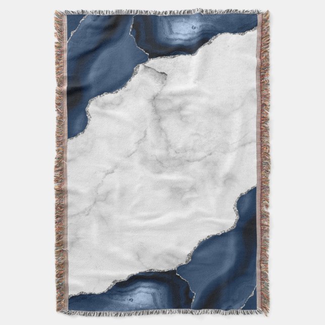 Weißer Marmor Navy Blue Agate Silver Decke (Vorderseite Vertikal)