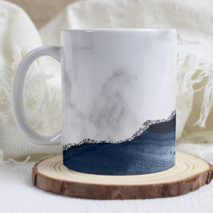 Weißer Marmor Navy Blue Silver Agate Kaffeetasse