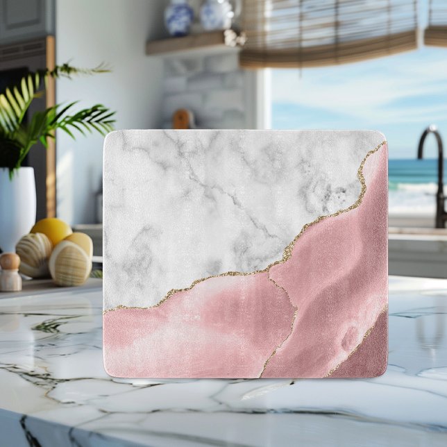 Weißer Marmor Rosa Rosa Agate Gold Glitzer Schneidebrett (Von Creator hochgeladen)