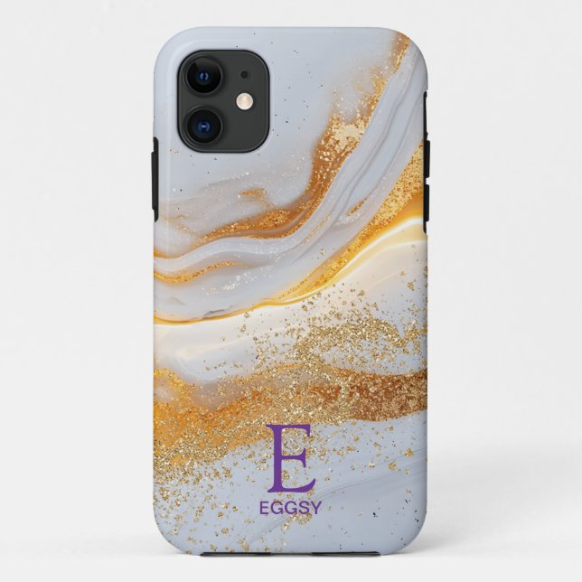 Weißer Marmor Schick Gold Glitter Monogramm Case-Mate iPhone Hülle (Rückseite)