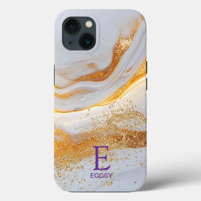 Weißer Marmor Schick Gold Glitter Monogramm Case-Mate iPhone Hülle (Rückseite)