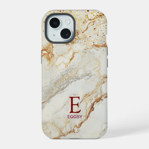 Weißer Marmor Schick Gold Glitter Monogramm iPhone 15 Hülle