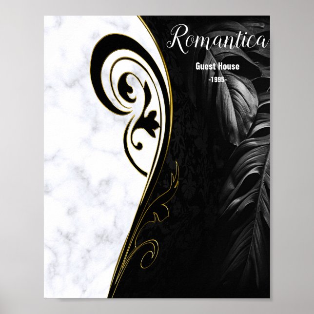 Weißer Marmor, Schwarz, Goldene Filigree Poster (Vorne)