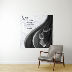 Weißer Marmor, schwarz, goldenes Mobiliar Wandteppich