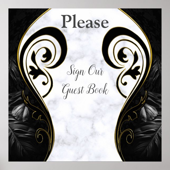 Weißer Marmor - Schwarzes Abstraktes Gästebuchpost Poster (Vorne)