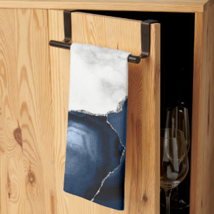 Weißer Marmor Silber Marineblau Achat Geschirrtuch
