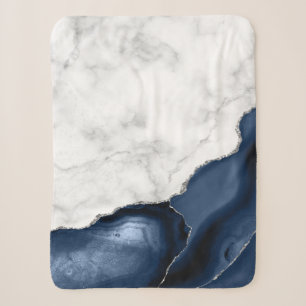 Weißer Marmor Silver Navy Blue Agate Sherpadecke
