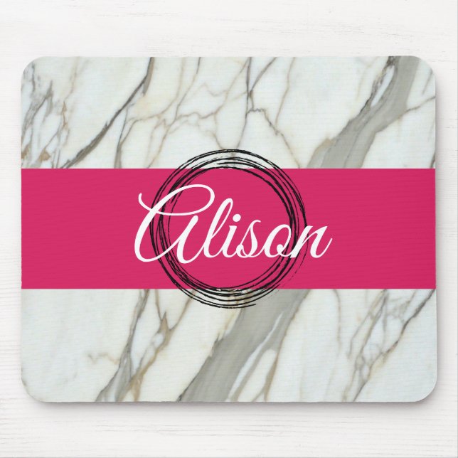 Weißer Marmor und rosa fuchsienfarbener individuel Mousepad (Vorne)