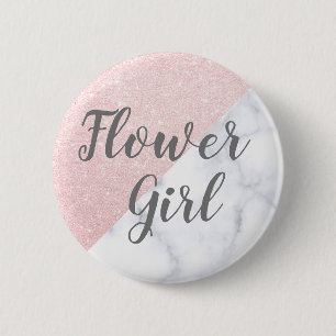 Weißer Marmor und Rose Gold Glitzer Blume Button