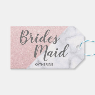 Weißer Marmor und Rose Goldmedaille Glitzer Brides Geschenkanhänger