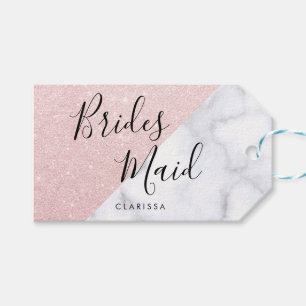 Weißer Marmor und Rose Goldmedaille Glitzer Brides Geschenkanhänger