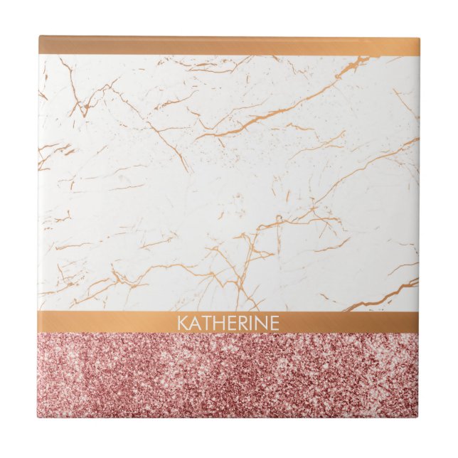 Weißer MarmorRosen-Glitzer Fliese (Vorderseite)