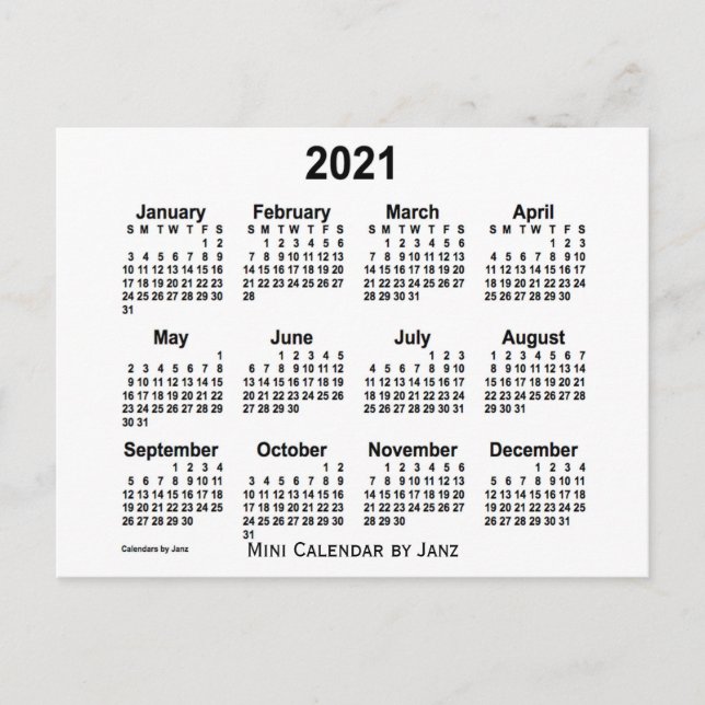 Weißer Mini-Kalender 2021 von Janz Postkarte (Vorderseite)