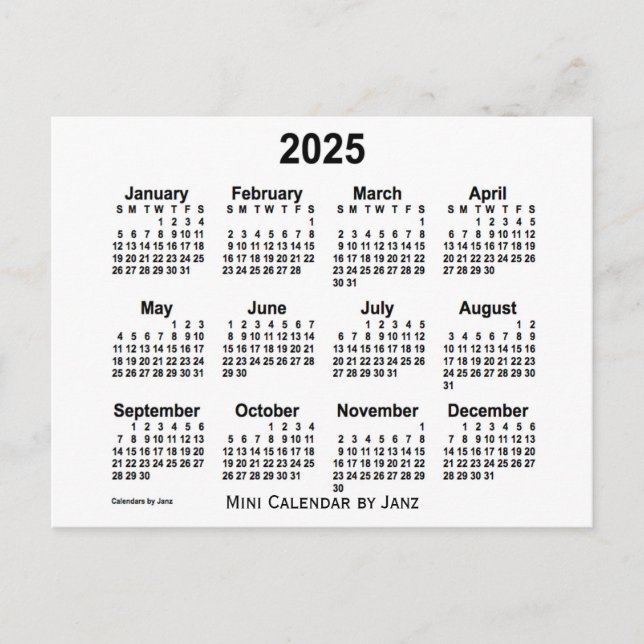 Weißer Mini-Kalender 2025 von Janz Postkarte (Vorderseite)