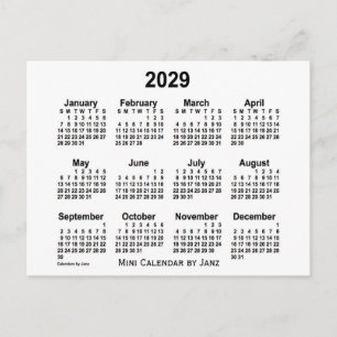 Weißer Mini-Kalender 2029 von Janz Postkarte