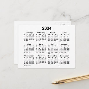 Weißer Mini-Kalender 2034 von Janz Postkarte