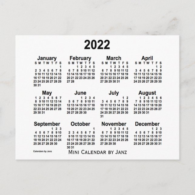 Weißer Minikalender 2022 durch Janz Postkarte (Vorderseite)