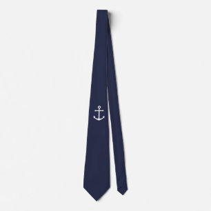 Weißer Nautik-Anker auf Navy Blue Krawatte