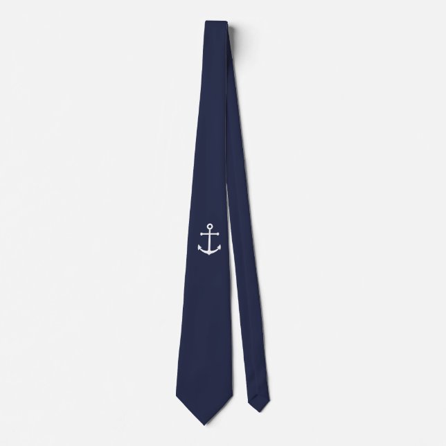 Weißer Nautik-Anker auf Navy Blue Krawatte (Vorderseite)