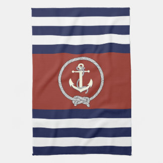 Weißer Nautikanker/Nabelknoten/blau/weiß Streifen Geschirrtuch