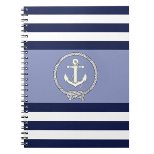 Weißer Nautikanker/Navy Knoten/blau/weiß Streifen Notizblock