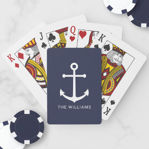 Weißer Nautikanker und Individuelle Name auf Navy Spielkarten