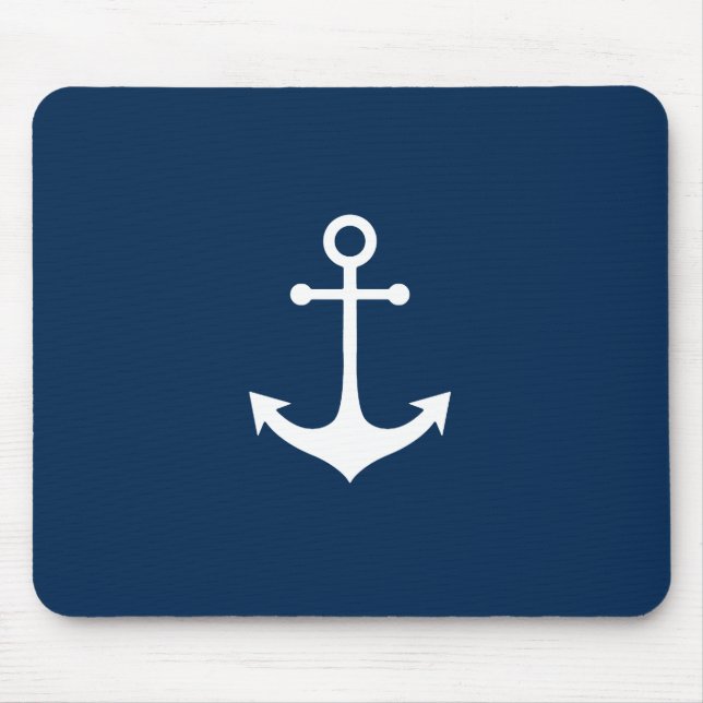 Weißer nautischer Anker auf marineblau Mousepad (Vorne)