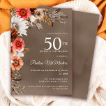 Weißer, neutraler Fall der Blume Blume 50. Geburts Einladung<br><div class="desc">Die Blume sind mit neutralen,  grauen,  braunen und schwarzen Blätter umgeben. Rosa und rote Blume sorgen für Pop,  die es hell machen. Der weiße Text ist eine schicke Kombination aus aufrecht geschriebenem Text und kalligrafischem Text. Der taupe Aquarellhintergrund umrahmt sie alle perfekt.</div>