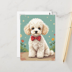 Weißer niedlicher Pudel mit Fliege Postkarte