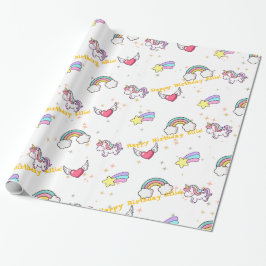 Weißer Niedlicher Regenbogen Einhorn Star Magical Geschenkpapier